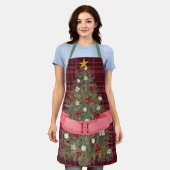 Custom Monogram Kariert + Watercolor Weihnachtsbau Schürze (Getragen)
