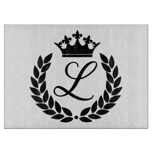 Custom Monogram Laurel Blätter & Crown Schneidebrett (Vorderseite)