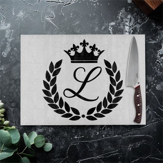 Custom Monogram Laurel Blätter & Crown Schneidebrett
