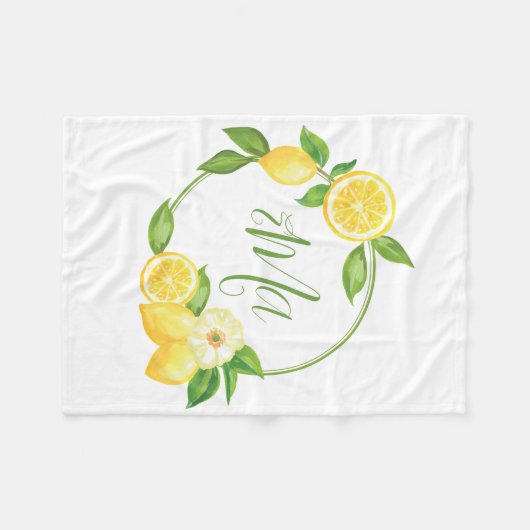 Custom Monogram Lemon Citrus Floral Baby Name Fleecedecke (Vorderseite (Horizontal))