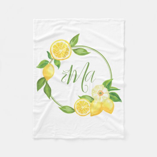Custom Monogram Lemon Citrus Floral Baby Name Fleecedecke (Vorderseite)