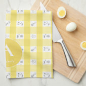 Custom Monogram Lemon Plaid  Geschirrtuch (Viertel Falte)