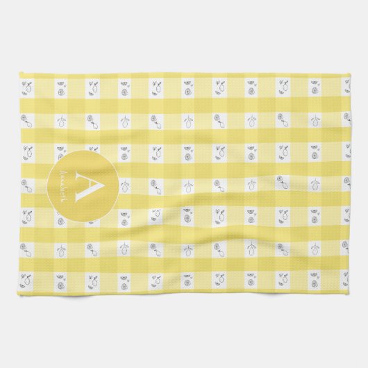 Custom Monogram Lemon Plaid  Geschirrtuch (Horizontal)