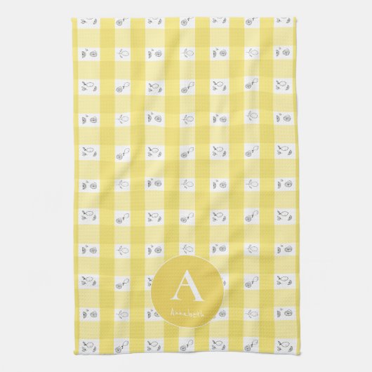 Custom Monogram Lemon Plaid  Geschirrtuch (Vertikal)