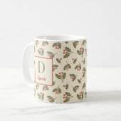 Custom Monogram Letter and name Christmas Holly Kaffeetasse (Vorderseite Links)