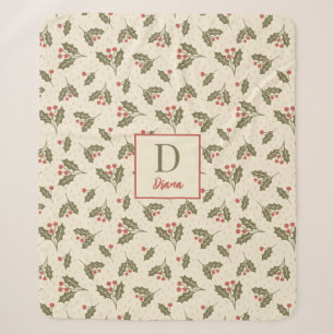 Custom Monogram Letter and name Christmas Holly Sherpadecke