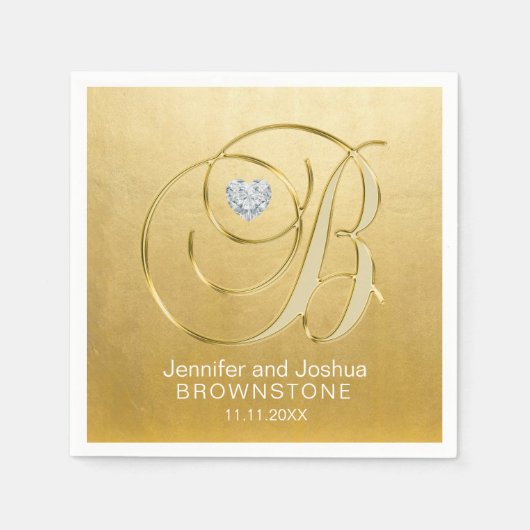 Custom Monogram Letter B Gold Foil Heart Wedding Serviette (Vorderseite)
