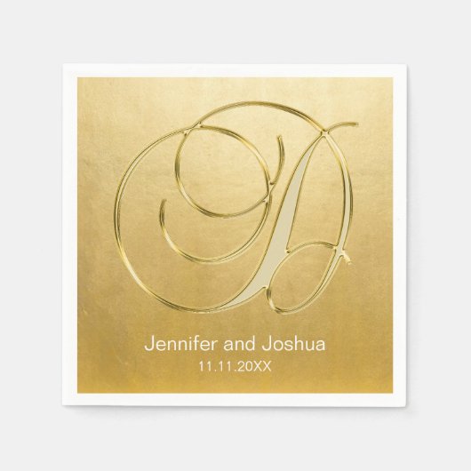 Custom Monogram Letter D Gold Foil Wedding Napkins Serviette (Vorderseite)