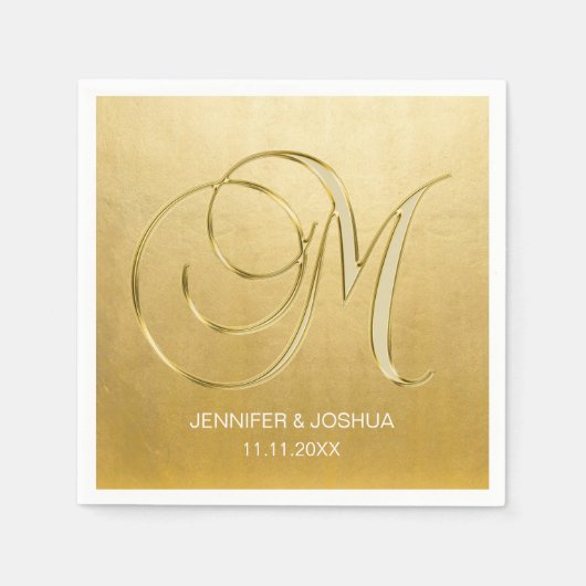 Custom Monogram Letter M Gold Foil Wedding Serviette (Vorderseite)