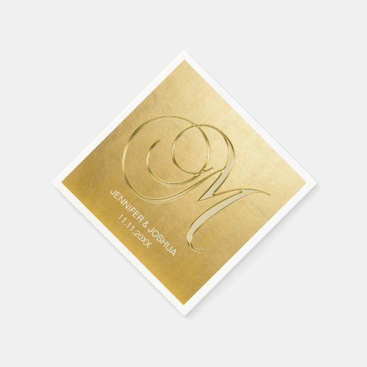 Custom Monogram Letter M Gold Foil Wedding Serviette (Ecke)