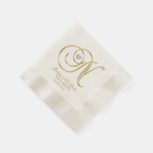 Custom Monogram Letter N Gold Heart Wedkin Napkin Serviette (Ecke)