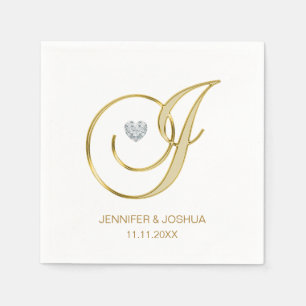Custom Monogram LetterJ Gold Heart Wedding Serviette
