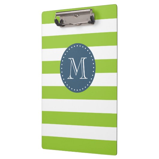 Custom Monogram Lime Green und Navy Bold Strips Klemmbrett (Links)