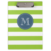 Custom Monogram Lime Green und Navy Bold Strips Klemmbrett (Vorderseite)