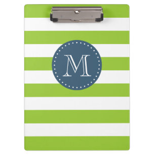 Custom Monogram Lime Green und Navy Bold Strips Klemmbrett