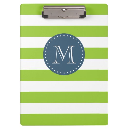Custom Monogram Lime Green und Navy Bold Strips Klemmbrett (Vorderseite)