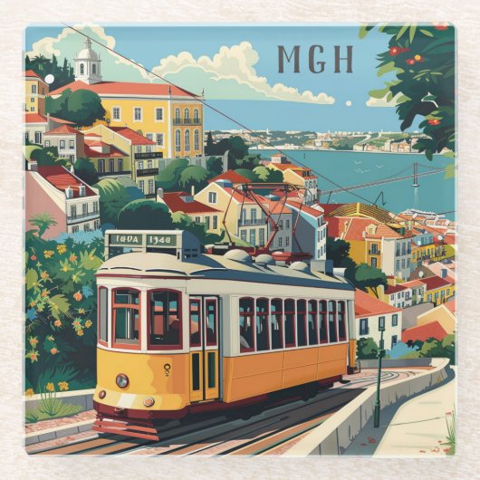Custom Monogram, Lissabon Portugal Glasuntersetzer (Vorderseite)