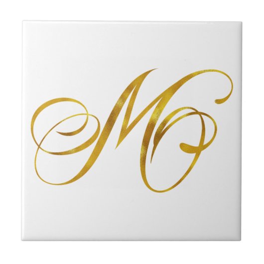 Custom Monogram M Imitat Gold Foil Monogramme Init Fliese (Vorderseite)