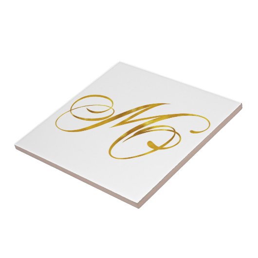 Custom Monogram M Imitat Gold Foil Monogramme Init Fliese (Seite)