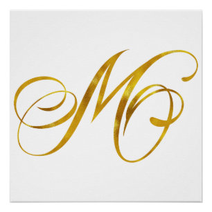 Custom Monogram M Imitat Gold Foil Monogramme Init Poster