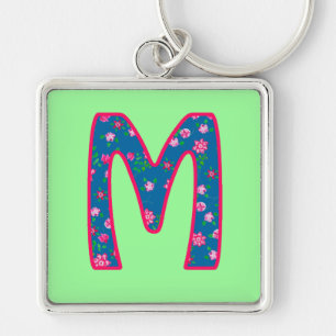 Custom Monogram M Schlüsselanhänger, Ditsy Floral Schlüsselanhänger