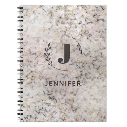 Custom Monogram Marble Uni Ruled Notebook Notizblock (Vorderseite)