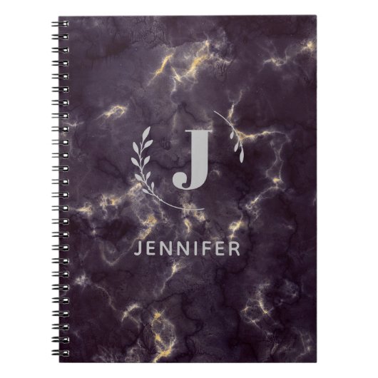 Custom Monogram Marble Uni Ruled Notebook Notizblock (Vorderseite)