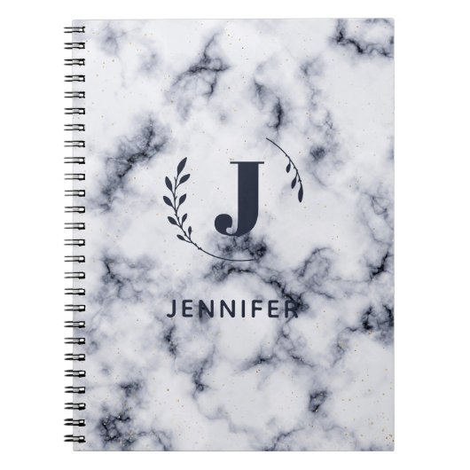 Custom Monogram Marble Uni Ruled Notebook Notizblock (Vorderseite)