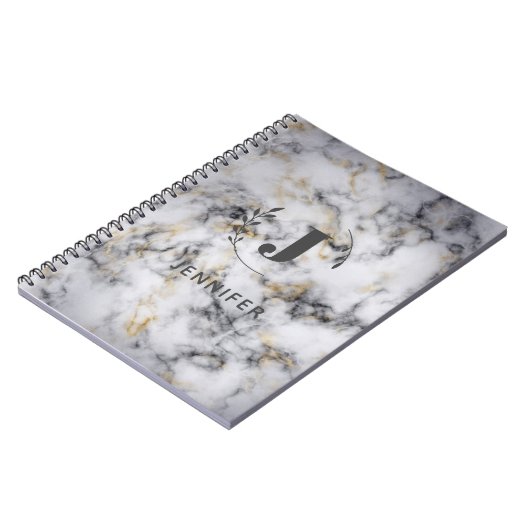 Custom Monogram Marble Uni Ruled Notebook Notizblock (Linke Seite)