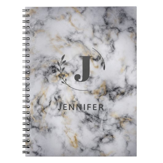 Custom Monogram Marble Uni Ruled Notebook Notizblock (Vorderseite)