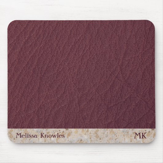 Custom Monogram Masculine Moderne Burgundleder Mousepad (Vorne)