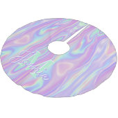 Custom Monogram Metallic Rainbow Iridescent Girl Polyester Weihnachtsbaumdecke (Schrägansicht)