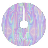 Custom Monogram Metallic Rainbow Iridescent Girl Polyester Weihnachtsbaumdecke (Vorderseite)