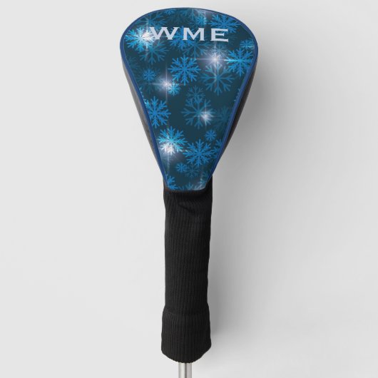 Custom Monogram Midnight Blue Winter Snowstorm Golf Headcover (Vorderseite)