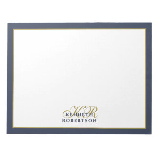 Custom Monogram Minimalist Navy Blue Gold Men Chic Notizblock