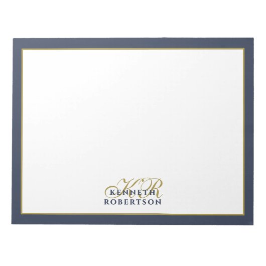 Custom Monogram Minimalist Navy Blue Gold Men Chic Notizblock (Vorderseite)