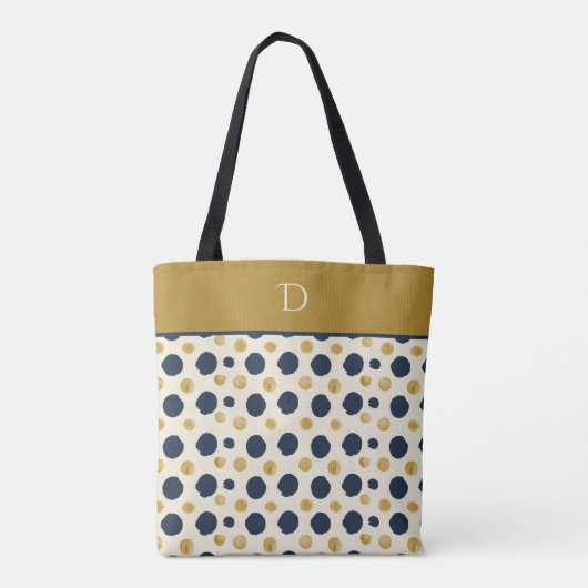 Custom Monogram mit Navy & Mustard Polka Dot Tasche (Rückseite)
