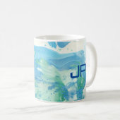 Custom Monogram Modern Abstrakt Art Blue Kaffeetasse (VorderseiteRechts)