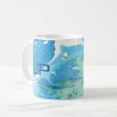 Custom Monogram Modern Abstrakt Art Blue Kaffeetasse (Vorderseite Links)
