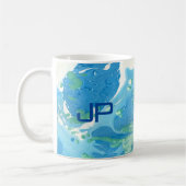 Custom Monogram Modern Abstrakt Art Blue Kaffeetasse (Links)