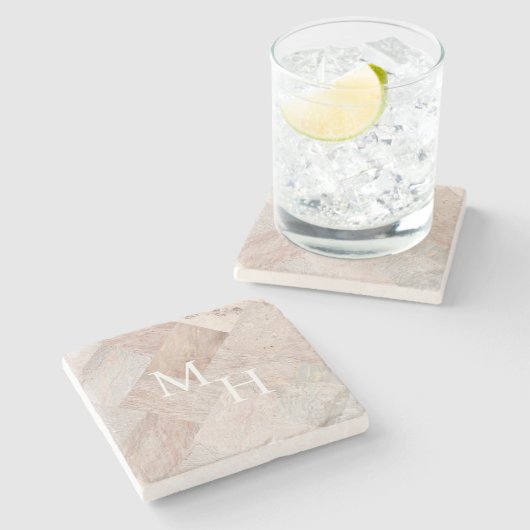 Custom Monogram Modern Abstrakt Elegange Beige Steinuntersetzer (Seitenansicht)