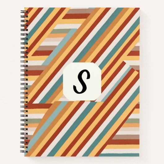 Custom Monogram Modern Retro 70er Geometric Deluxe Notizblock (Vorderseite)