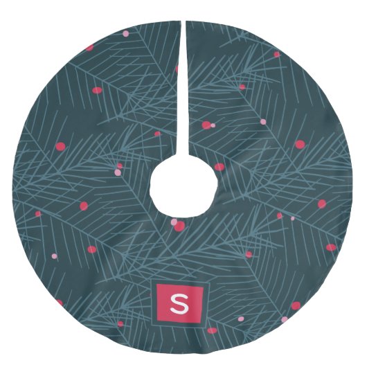 Custom Monogram Modern Spruce Red Holiday Polyester Weihnachtsbaumdecke (Vorderseite)