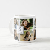 Custom Monogram & Name 4 Photo Collage Grid  Kaffeetasse (Vorderseite Links)