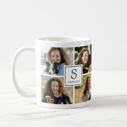 Custom Monogram & Name 4 Photo Collage Grid  Kaffeetasse (Links)