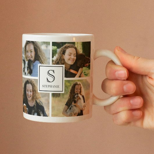 Custom Monogram & Name 4 Photo Collage Grid  Kaffeetasse