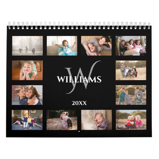 Custom Monogram Name Black Photo Kalender (Titelbild)