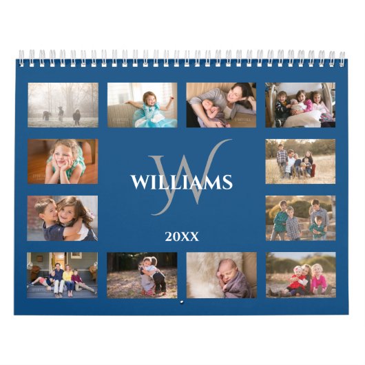 Custom Monogram Name Blue Photo Kalender (Titelbild)