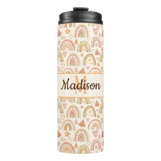 Custom Monogram Name Boho Rainbow Tumbler Bottle Thermosbecher (Vorderseite)