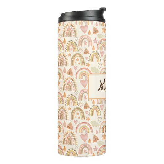 Custom Monogram Name Boho Rainbow Tumbler Bottle Thermosbecher (Nach links gedreht)